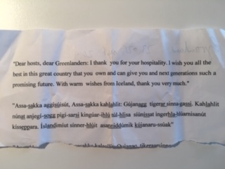 Blað með grænleskum texta